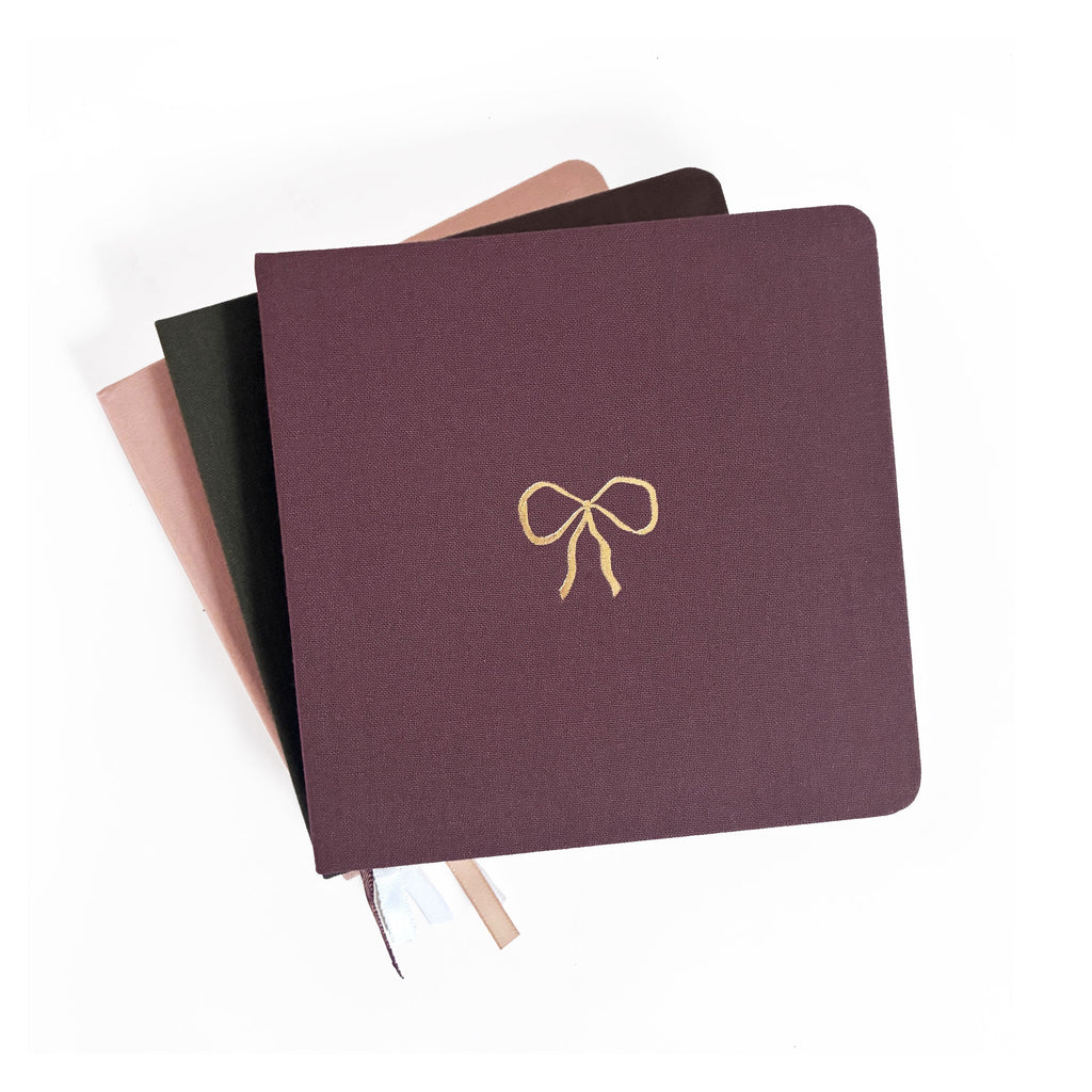 Vintage Bow Foil Embossed Square Linen Notebook
